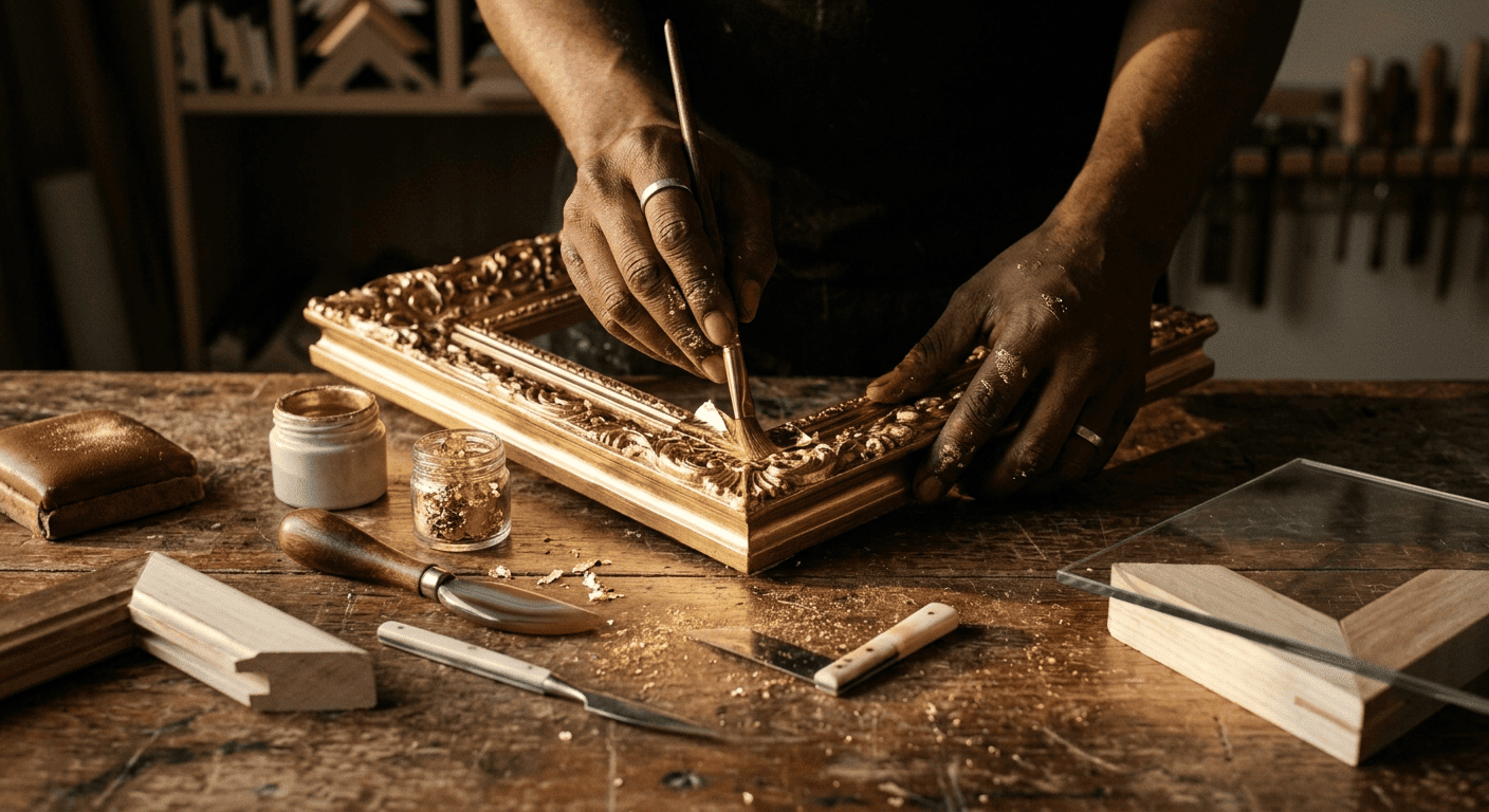 Frame construction and mounting detail in the studio